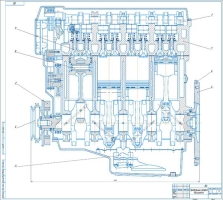 Продольный разрез проектируемого дизельного двигателя мощностью 130 л/с