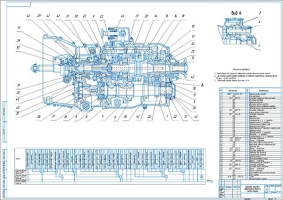 Сборочный чертеж КПП автомобиля КамАЗ и схема ее сборки
